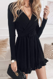 Fashion Elegant Solid Flounce With Belt V Neck A Line Dresses