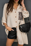 Casual Leopard Patchwork Buckle Turndown Collar Tops