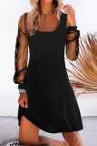 Casual Solid Patchwork Mesh U Neck Straight Dresses