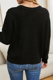 Casual Solid Buckle O Neck Tops Sweater