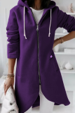 Casual Solid Draw String Zipper Hooded Collar Outerwear