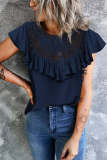 Casual Solid Flounce O Neck T-Shirts