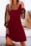 Casual Solid Patchwork Mesh U Neck Straight Dresses