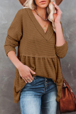 Casual Solid Patchwork Fold V Neck Tops