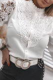 Elegant Solid Lace Hollowed Out Buckle Mandarin Collar Tops