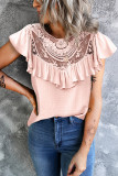 Casual Solid Flounce O Neck T-Shirts
