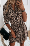 Casual Elegant Print Leopard Frenulum Buckle Dresses