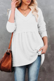 Casual Solid Patchwork Fold V Neck Tops