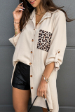 Casual Leopard Patchwork Buckle Turndown Collar Tops