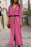 Casual Solid Patchwork Turndown Collar Shirt Dress Dresses