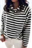 Casual Striped Patchwork Hooded Collar Tops
