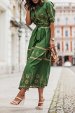 Casual Print Patchwork O Neck Shirt Dress Dresses