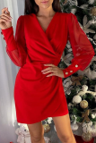 Fashion Elegant Patchwork Fold Mesh V Neck Pencil Skirt Dresses