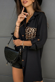 Casual Leopard Patchwork Buckle Turndown Collar Tops