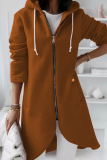 Casual Solid Draw String Zipper Hooded Collar Outerwear