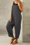 Casual Solid Buttons Capris Loose Jumpsuits