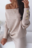 Casual Solid Patchwork Buckle Oblique Collar Tops