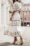 Casual Print Patchwork O Neck Shirt Dress Dresses