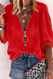 Casual Solid Patchwork Zipper Collar Tops