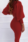 Fashion Casual Solid Patchwork Fold O Neck Waist Skirt Dresses