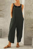 Casual Solid Buttons Capris Loose Jumpsuits