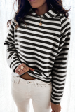 Casual Striped Patchwork Hooded Collar Tops