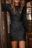 Fashion Elegant Patchwork Sequins O Neck Pencil Skirt Dresses