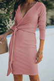 Fashion Casual Solid Patchwork V Neck Princess Dresses