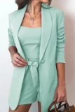 Ladies Chic Coat High Waist Shorts Three Pieces Suit