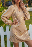 Casual Polka Dot Patchwork Fold V Neck A Line Dresses (Without Belt)