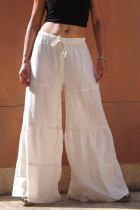 Casual Solid Patchwork Frenulum Loose Wide Leg Patchwork Bottoms