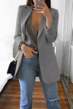 Casual Solid Patchwork Pocket Turndown Collar Outerwear