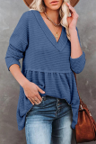 Casual Solid Patchwork Fold V Neck Tops