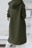 Casual Solid Draw String Zipper Hooded Collar Outerwear