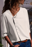 Elegant Solid Patchwork Buckle Oblique Collar Tops