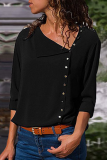 Elegant Solid Patchwork Buckle Oblique Collar Tops