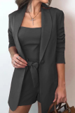 Ladies Chic Coat High Waist Shorts Three Pieces Suit