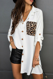 Casual Leopard Patchwork Buckle Turndown Collar Tops