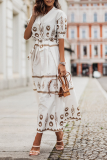 Casual Print Patchwork O Neck Shirt Dress Dresses