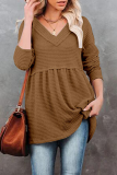 Casual Solid Patchwork Fold V Neck Tops