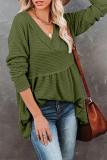 Casual Solid Patchwork Fold V Neck Tops