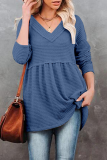 Casual Solid Patchwork Fold V Neck Tops