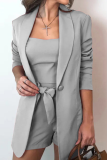 Ladies Chic Coat High Waist Shorts Three Pieces Suit