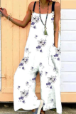 Fashion Print Patchwork Square Collar Loose Jumpsuits