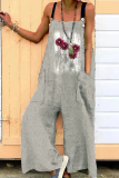 Fashion Print Patchwork Square Collar Loose Jumpsuits