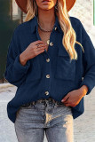 Fashion Casual Solid Pocket Turndown Collar Tops