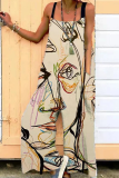 Fashion Print Patchwork Square Collar Loose Jumpsuits
