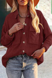 Fashion Casual Solid Pocket Turndown Collar Tops