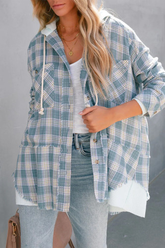 Fashion Casual Plaid Striped Patchwork Hooded Collar Tops