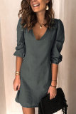Fashion Casual Solid V Neck Denim Dress Dresses